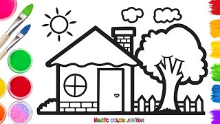 🏡How to Draw a House with Garden  Drawing Coloring amp Painting [upl. by Eelir910]