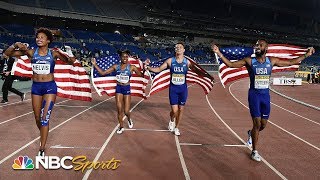 IAAF World Relays US wins mixed shuttle hurdles relay  NBC Sports [upl. by Omolhs]