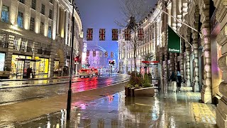 Rainy Night Walking Tour ☔️  England Central London  Relaxing Ambience Rain Sound  4K [upl. by Jackelyn]