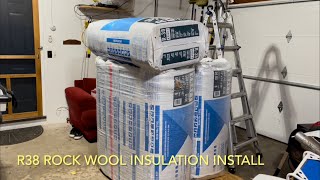 Garage ceiling insulation install  Kraft  B19E  R38 Rock Wool doesn’t even itch [upl. by Etakyram]