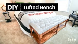 How to Build A DIY Tufted Bench with Hidden Storage  Home Decor [upl. by Aden]