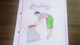 Threshing drawing  How to draw a man doing work as farmer class 6 science ch3 drawing [upl. by Lemuelah502]