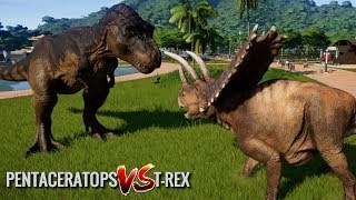 Jurassic World Evolution  Pentaceratops amp TRex Breakout amp Fight 1080p 60FPS [upl. by Arracot]