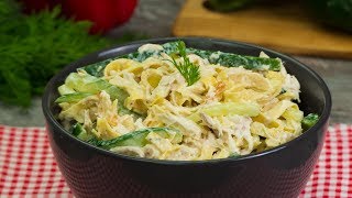 Deliziosa insalata di cetrioli e tagliatelle fate da crepes  SaporitoTV [upl. by Enyawud]