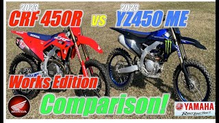 2023 YZ450F vs 2023 CRF450 Works Edition Back to Back Comparison [upl. by Ainoet792]