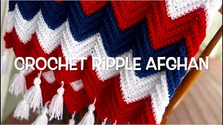 Easy crochet AfghanBlanketred white ampblue chevron tutorial [upl. by Eniluqaj32]