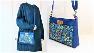 DIY ショルダーバッグ作り方 How to sew a shoulder bag tutorial マチ付き 裏地付き ファスナーポケット付き [upl. by Lenwood]