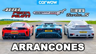 Ferrari 488 Pista Piloti vs Aventador SV vs 800hp 911 Turbo S ARRANCONES [upl. by Naerad531]