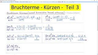 Bruchterme kürzen Teil 3 Binomische Formel erkennen 10 Beispiele [upl. by Nylrahs671]
