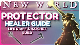 New World OP HEALER Build Guide  Hatchet amp Life Staff Build PvE Levelling [upl. by Yevad683]