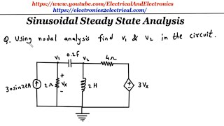 Sinusoidal SteadyState Analysis  Using nodal analysis find node voltages in the circuit [upl. by Natal]