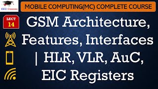 L14 GSM Architecture Features Interfaces  HLR VLR AuC EIC Registers  Mobile Computing [upl. by Amelina]