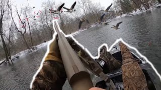 KAYAK Jump Shooting RIVER GEESE with a DOG [upl. by Bocaj]