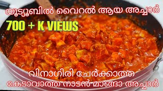 വിനാഗിരി ചേർക്കാത്ത കേടാവാത്ത നാടൻ മാങ്ങ അച്ചാർ Mango pickle without vinegar Cut mango pickle [upl. by Alexandros]