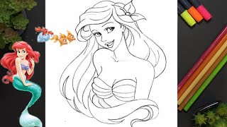 Fun Disney Princess Ariel Drawing for Kids Painting amp Coloring Together  Easy Art [upl. by Ayalahs101]