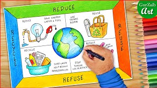 How to draw Reduce Reuse Refuse Recycle poster drawing  Chart for beginners [upl. by Jonathan]