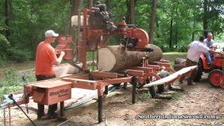 WoodMizer sawing large log Southern Indiana Sawmill [upl. by Nylirem231]