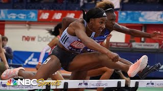 Keni Harrison Nia Ali rivalry goes to the wire in Millrose 60m hurdles  NBC Sports [upl. by Olenolin]