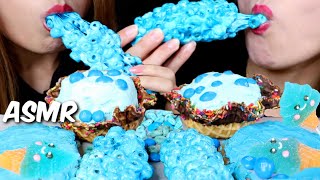 ASMR BLUE FOOD CEREAL TREAT ICE CREAM WAFFLE HONEY BUNS JELLY POP 리얼사운드 먹방  KimampLiz ASMR [upl. by Yerxa]