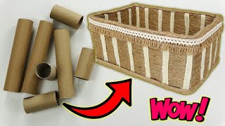 DIY BOX WITH TOILET PAPER ROLES AND JUTE  Storage Box Ideas  Recycling Of Paper Rolls And Cartons [upl. by Shank]