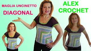 MAGLIA UNCINETTO DIAGONAL tutorial facile ogni taglia ALEX CROCHET [upl. by Arch]