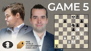 FIDE World Chess Championship Game 5  Carlsen vs Nepo [upl. by Simara676]