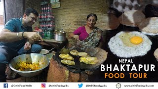 NEPAL BHAKTAPUR Food Tour NEWARI Breakfast  Taas  Bara Wo  JuJu Dhau  Choila  Tho Local Beer [upl. by Udenihc]