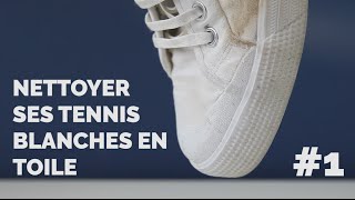 Comment nettoyer ses tennis blanches en toile [upl. by Ymorej]