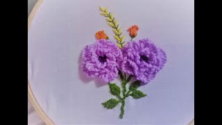 Hand embroideryLavender color flowers embroidery tutorial step by step Leishas Galaxy embroidery [upl. by Gower]