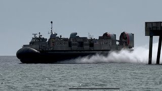 Huge Hovercraft Hauling A Past a Pier LCAC [upl. by Laekim]