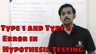 Type 1 and Type 2 Error Statistics in Hindi  Power of test Hypothesis Testing [upl. by Aivital]