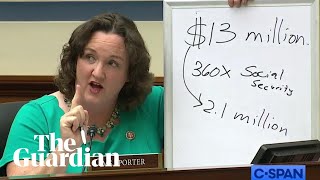 Katie Porter lambasts big pharma over cancer drug price hike using whiteboard calculations [upl. by Maice]