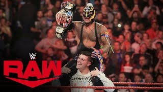 Rey Mysterio and son celebrate US Title win Raw Exclusive Nov 25 2019 [upl. by Annahsat]