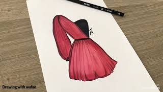 Comment dessiner une robe How to draw a dress Wie zeichnet man ein Kleid [upl. by Anyg735]