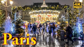 Paris France🇫🇷  Beautiful Christmas Village in Paris 4K  Paris 4K  A Walk In Paris [upl. by Suaeddaht]