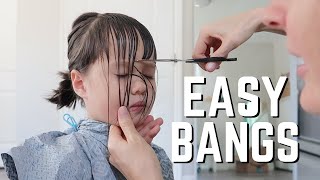 Easy Bang Cutting Tutorial  How to Cut your Daughters Hair at Home [upl. by Aissilem]