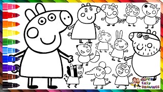 Draw and Color Peppa Pig Her Family and Friends 🐷🐱🐑🐰🐶🐴🦓🦊🐘 Drawings for Kids [upl. by Eillit]