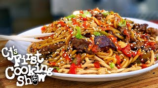 Best Beef Lo Mein Recipe  CJs First Cooking Show  Blackstone Griddles [upl. by Fellner516]