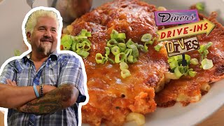 Mac and Cheese PANCAKES  Diners Driveins and Dives with Guy Fieri  Food Network [upl. by Onitnatsnoc994]