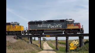 Modern UPRR Oskaloosa local with Southern Pacific GP60 jointed rail and a timber bridge [upl. by Aisaim]