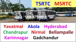 TSRTC amp MSRTC Buses at Adilabad Bus Stand [upl. by Akehsay]