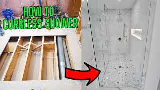 How to Create a Curbless Shower Barrier Free Bathroom  Walk in Shower [upl. by Pesek933]