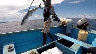 HANDLINE FISHING FOR KING MACKEREL  Traditional Live Bait A La Vive King Fishing in the Caribbean [upl. by Ozne]