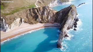 Durdle Door Jurassic Coast Dorset  Skydronauts [upl. by Alikam]