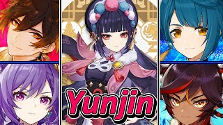 Every Voice line about Yunjin  Genshin Impact Yunjin New Character ft Zhongli Keqing Xinqiu amp co [upl. by Ahsineb610]