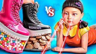 Barbie Doll vs Wednesday Addams in Squid Game – Real Life Challenge [upl. by Beitch579]