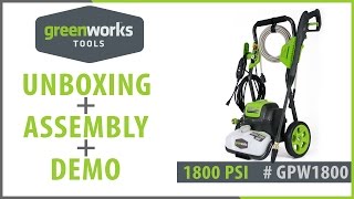 Unboxing Assembly and Demo of the Greenworks 1800PSI Electric Pressure Washer Review GPW1800 [upl. by Justina174]