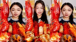 Food Chinese  Shrimp Brain  Seafood with Red Oil Sauce  spicy food [upl. by Ilamad]