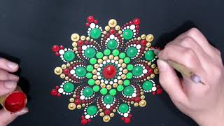 Classic Christmas Colors Step By Step Dot Mandala Tutorial  How To Paint Dot Mandalas Lydia May [upl. by Enelegna]