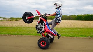 Wheelies on New CRF 450 Three Wheeler [upl. by Amalbena]